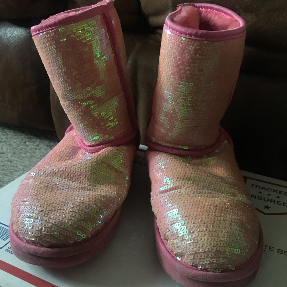 Ugg Pink Holographic Sequin Boots Sheepskin